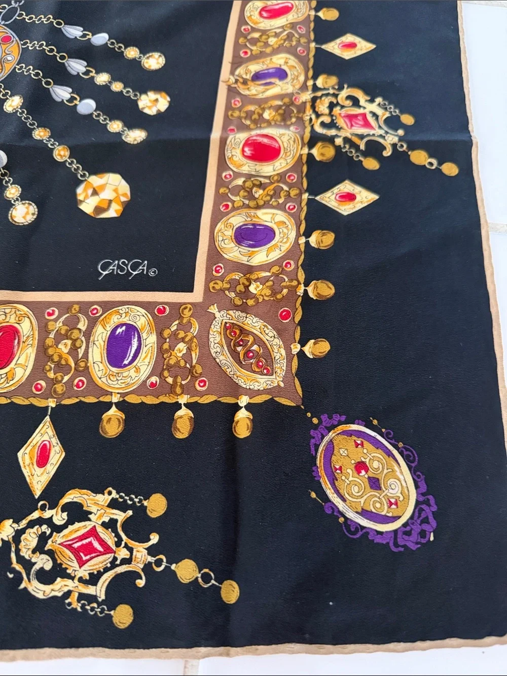 80s Trompe L'Oeil Jewel Status Print Vintage Silk Square Scarf Headscarf CASCA